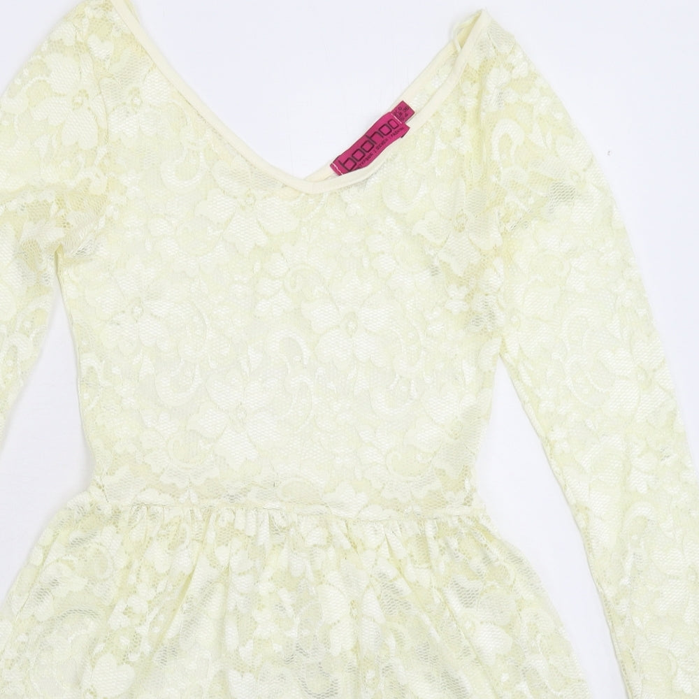 Boohoo Womens White  Lace Fit & Flare  Size 8