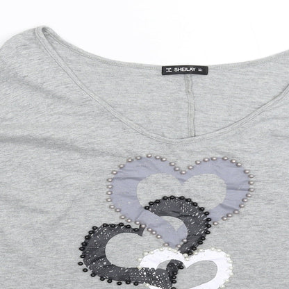 Womens UK Size L Sheilay Grey Basic T-Shirt
