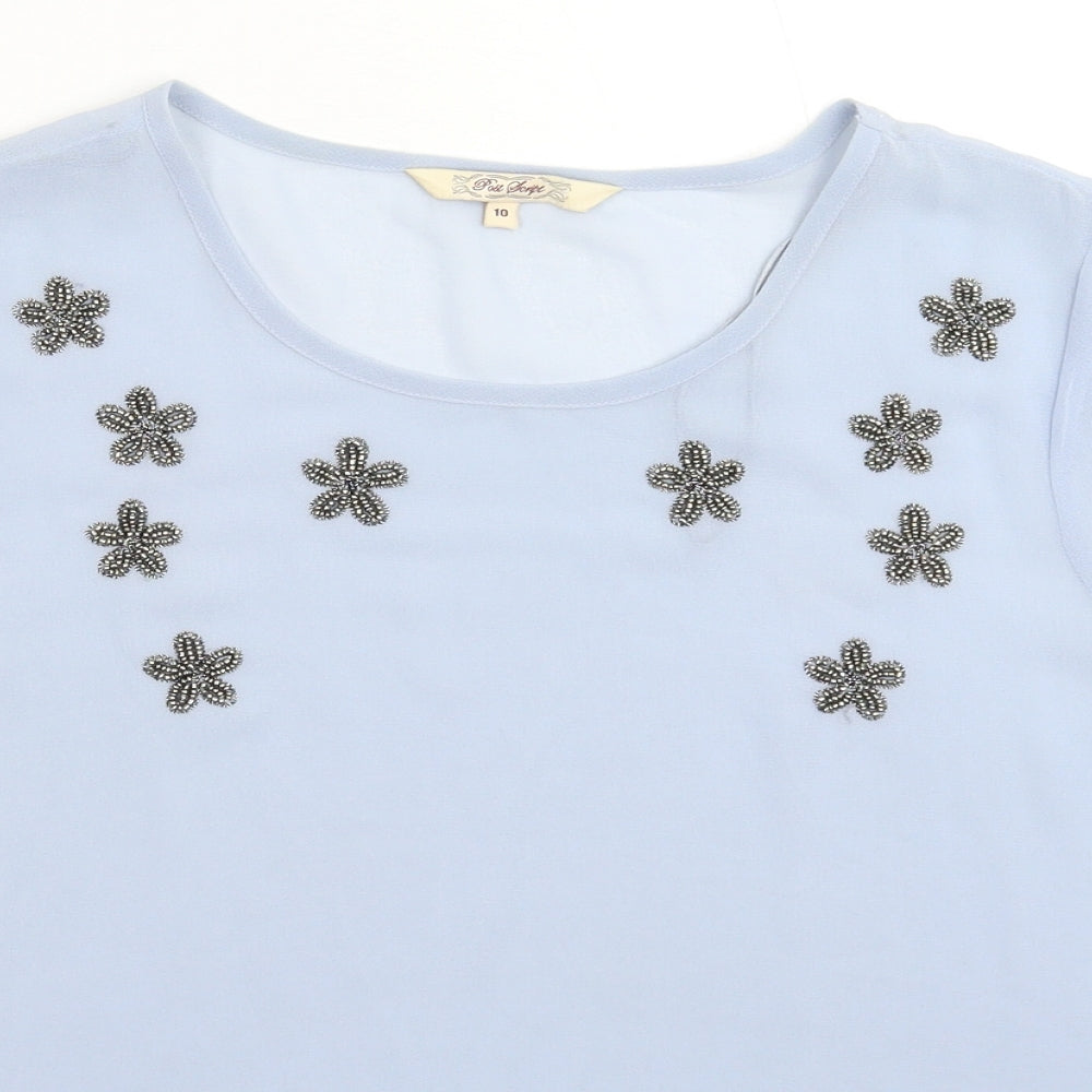 Womens UK Size 10 Peacocks Blue Basic T-Shirt