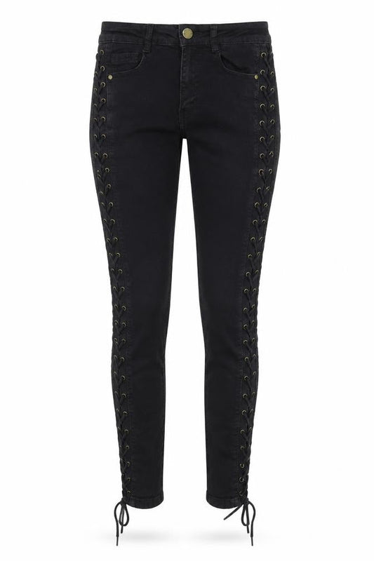Front view of Denim Club women’s black denim jegging jeans, size UK 10, 26-inch leg