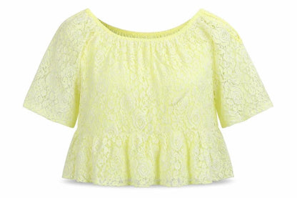 Preworn Womens Yellow Floral Lace Basic Blouse Size 8