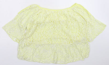Preworn Womens Yellow Floral Lace Basic Blouse Size 8