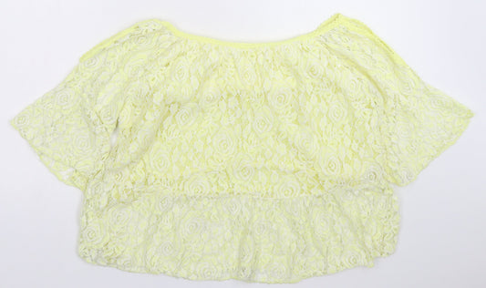Preworn Womens Yellow Floral Lace Basic Blouse Size 8