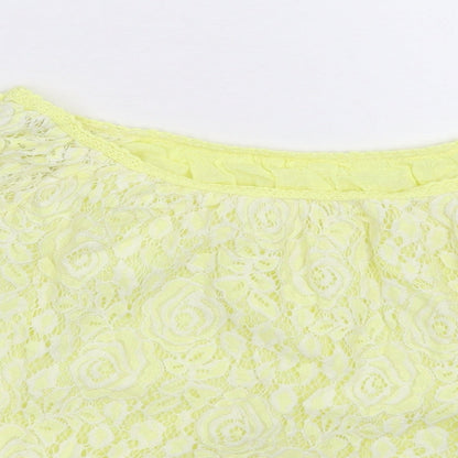 Preworn Womens Yellow Floral Lace Basic Blouse Size 8
