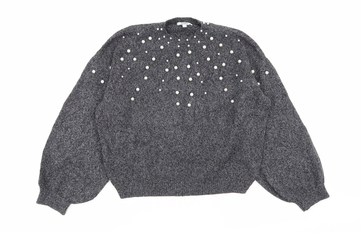 Additional front view of Jennyfer women’s grey polka dot jumper, size UK 6