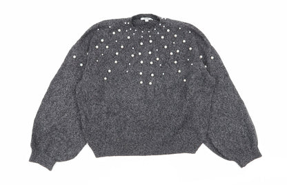 Additional front view of Jennyfer women’s grey polka dot jumper, size UK 6