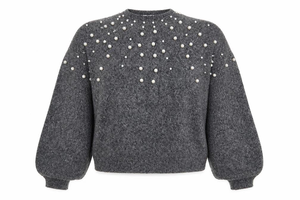 Front view of Jennyfer women’s grey polka dot jumper, size UK 6