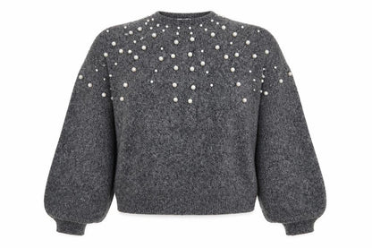 Front view of Jennyfer women’s grey polka dot jumper, size UK 6