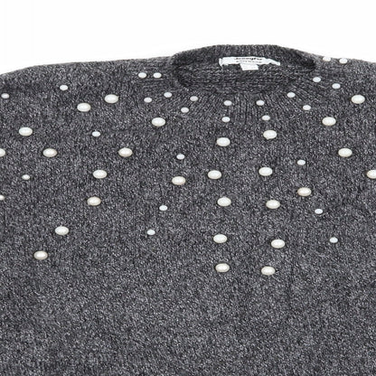 Close-up detail of Jennyfer women’s grey polka dot jumper, size UK 6