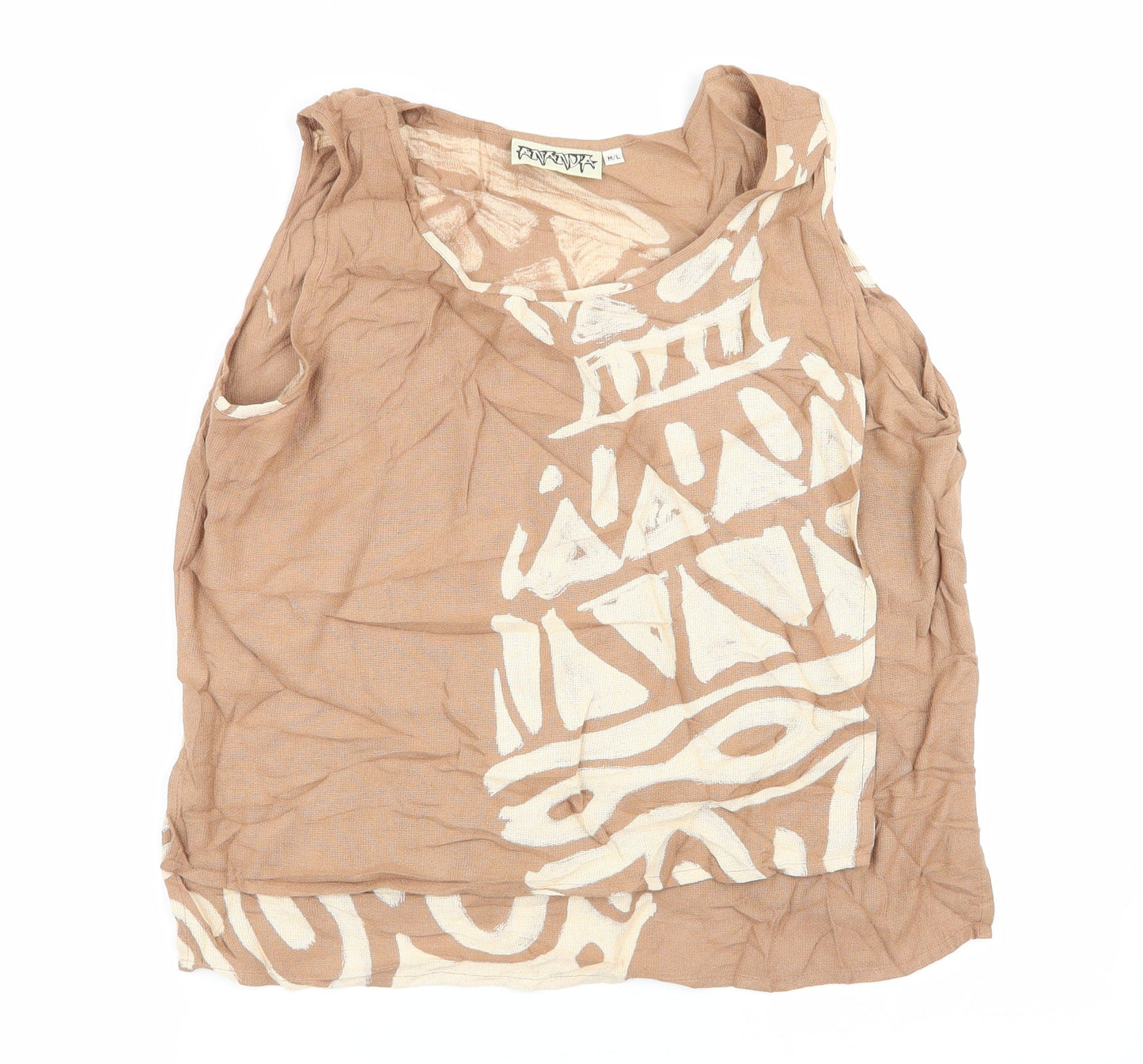 Ananda Womens Beige Geometric  Basic Tank Size M  - Size M/L