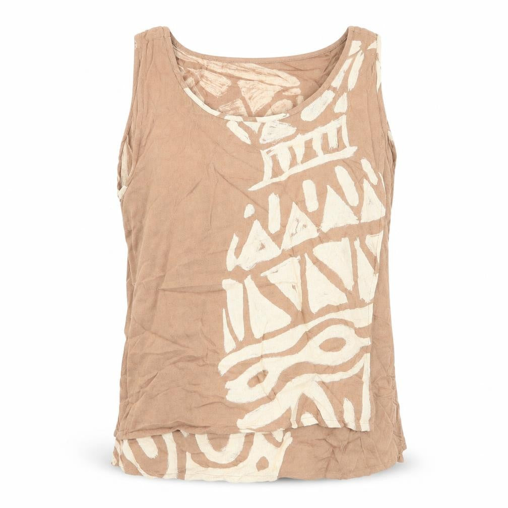 Front view of Ananda women’s beige geometric basic tank, size M, -, size M/l