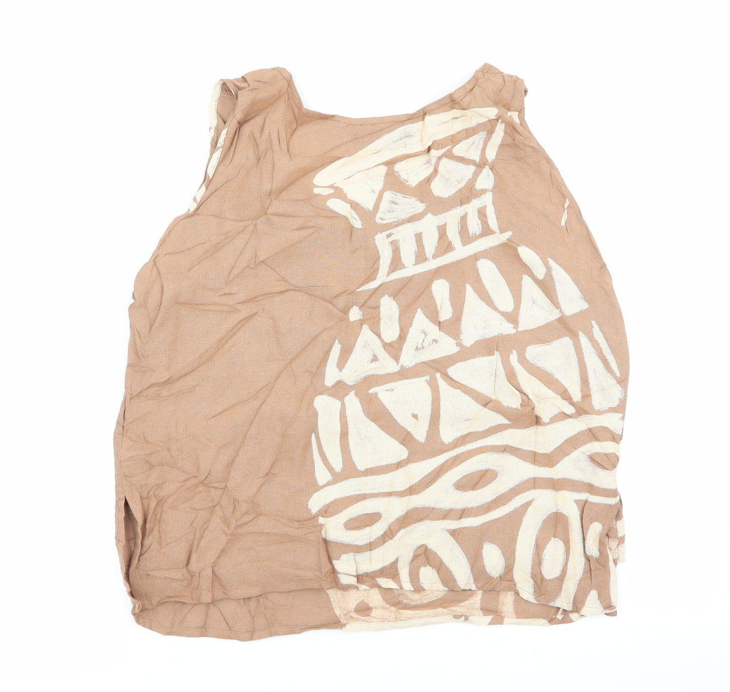 Ananda Womens Beige Geometric  Basic Tank Size M  - Size M/L