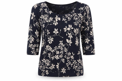 Front view of Debenhams women’s blue floral jumper, size UK 10