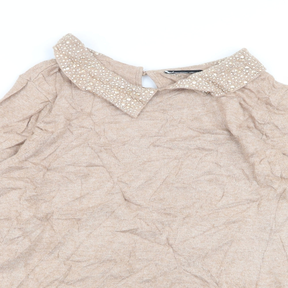 Womens UK Size M Preworn Beige Pullover Jumper