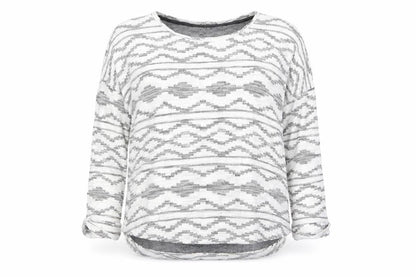 Front view of Debenhams women’s multicoloured geometric jumper, size UK 12
