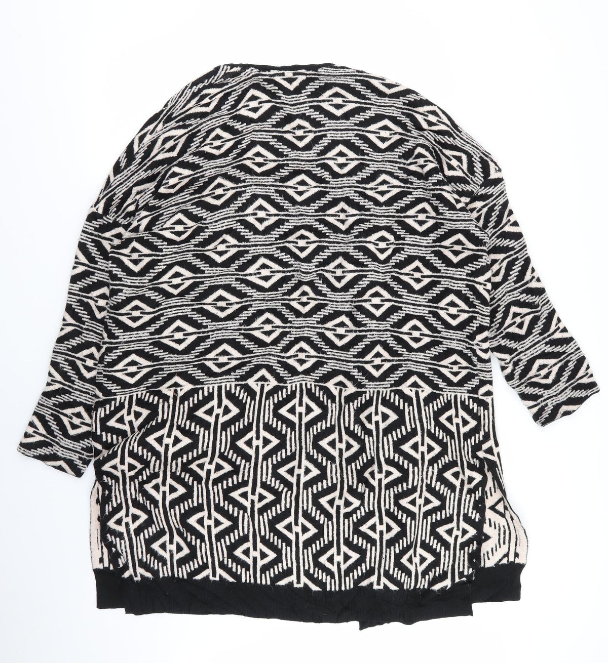 Back view of nect women’s multicoloured geometric cardigan jumper, size L