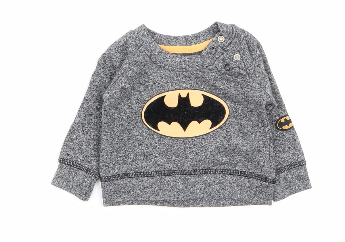 Front view of Batman Baby Grey jumper, size 0-3, Months