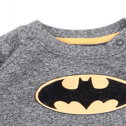 Close-up detail of Batman Baby Grey jumper, size 0-3, Months