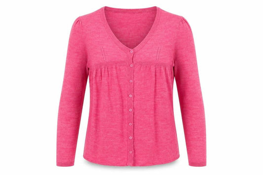 Front view of Lux women’s red cardigan jumper, size M