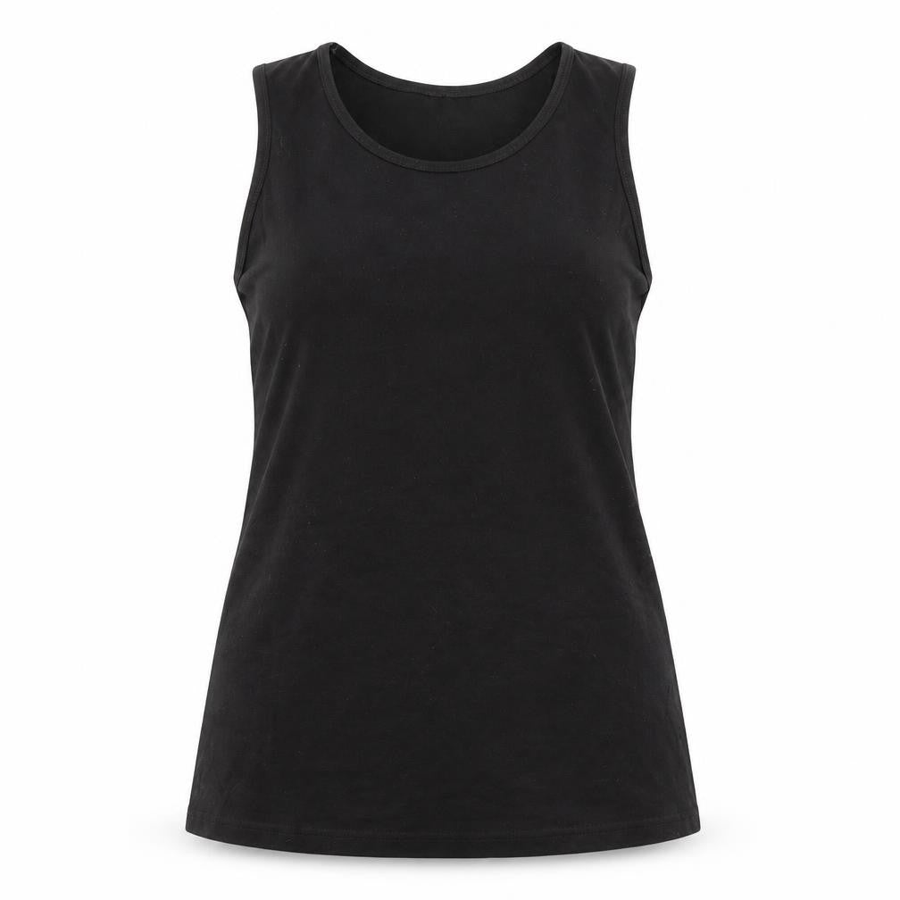 Front view of Capsule LESIURE women’s black basic t-shirt, size UK 14