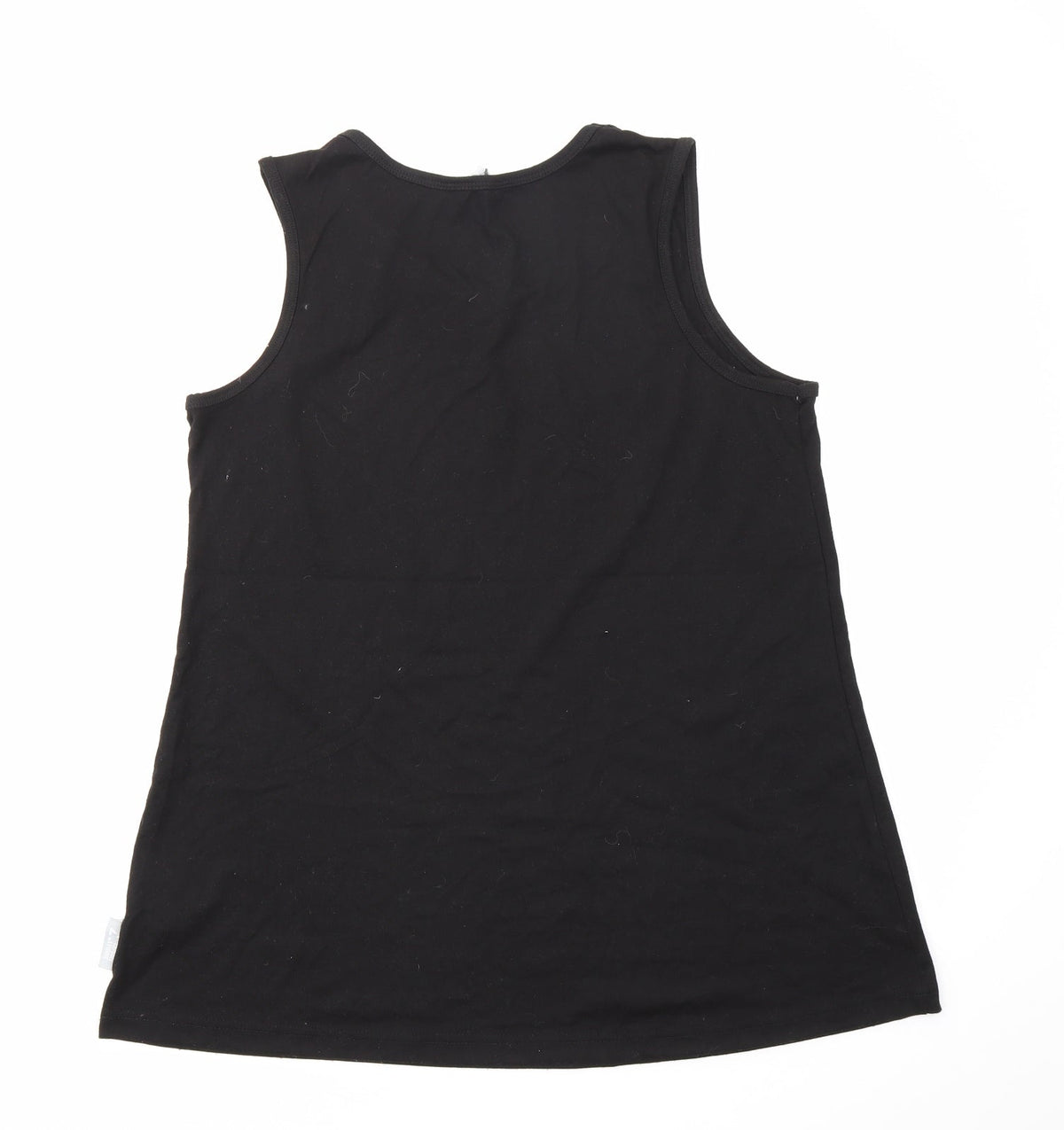 Back view of Capsule LESIURE women’s black basic t-shirt, size UK 14