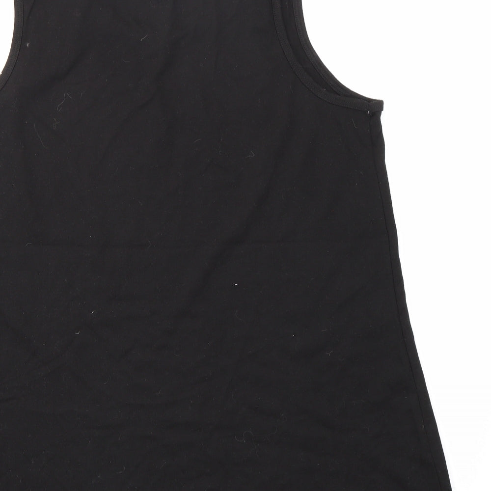 Brand and care label for Capsule LESIURE women’s black basic t-shirt, size UK 14