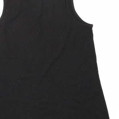Brand and care label for Capsule LESIURE women’s black basic t-shirt, size UK 14