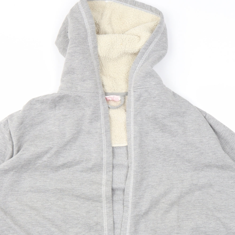 Close-up detail of SECRET women’s grey jacket coatigan, size L