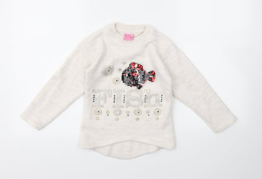 PAPILON Girls Ivory Geometric  Pullover Jumper Size 3-4 Years