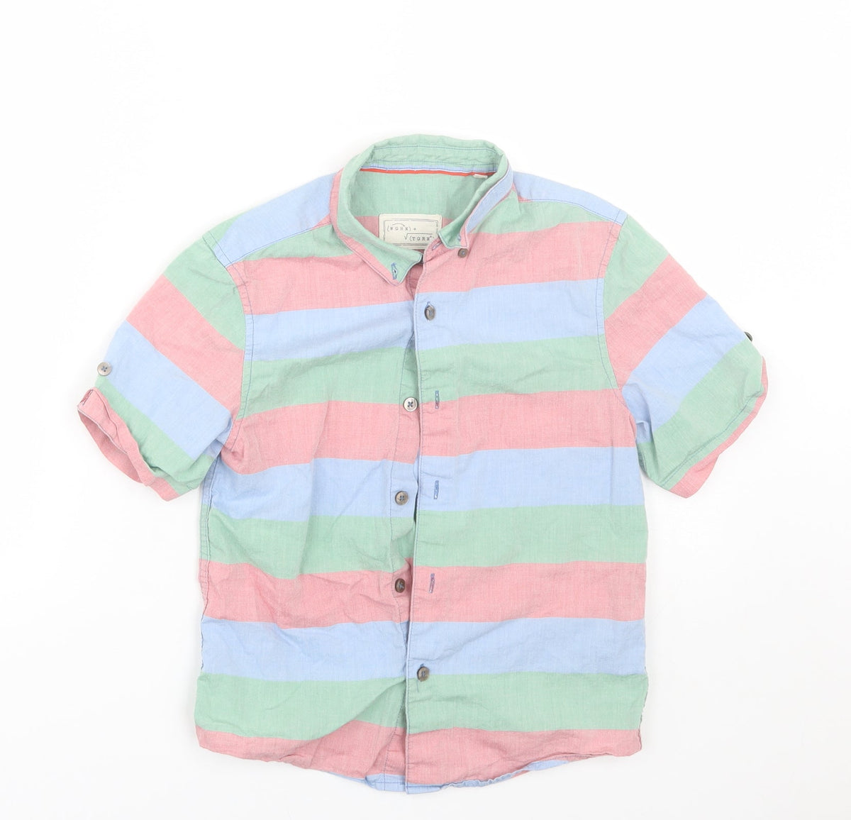 Additional front view of John Lewis boys’ multicoloured striped basic button-up, size 9, years