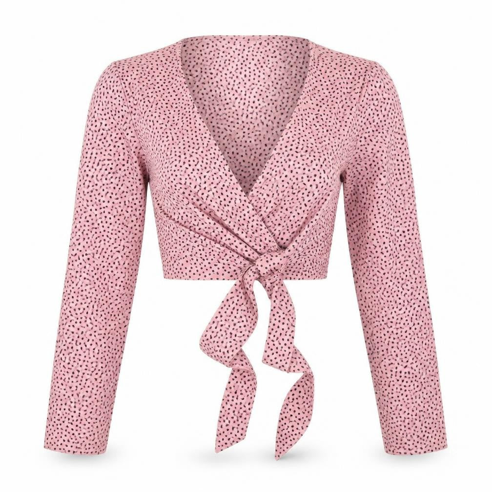 Front view of Fashion Union women’s pink polka dot cropped t-shirt, size UK 6