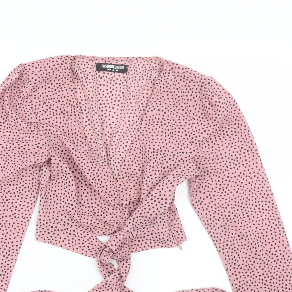 Womens UK Size 6 Fashion Union Pink Cropped T-Shirt