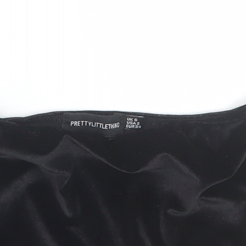 Womens UK Size 6 PRETTYLITTLETHING Black Cropped T-Shirt