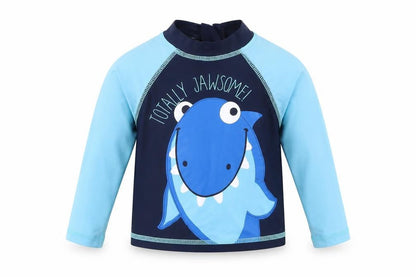 Front view of Rebel boys’ blue jersey t-shirt, size 6-9, months - swim top
