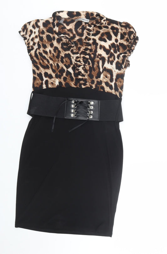 Progress Womens Brown Animal Print  T-Shirt Dress  Size S