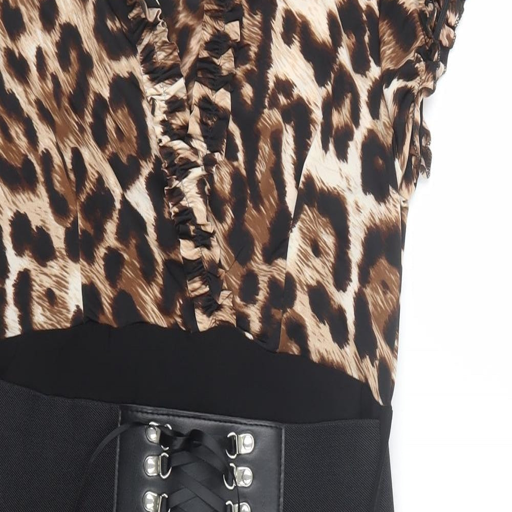 Progress Womens Brown Animal Print  T-Shirt Dress  Size S