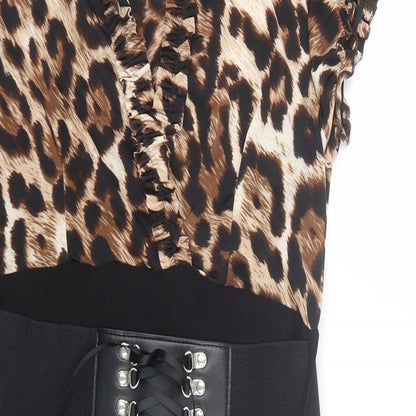 Progress Womens Brown Animal Print  T-Shirt Dress  Size S