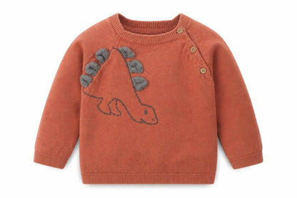 Front view of Tu Baby Brown jumper, size 12-18, Months - dinosaur