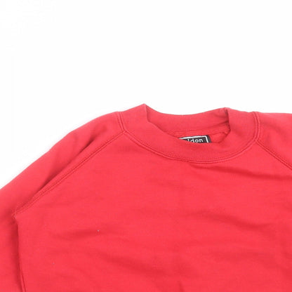 Close-up detail of Sheldon boys’ red pullover sweatshirt, size 3-4, years - schoolwear