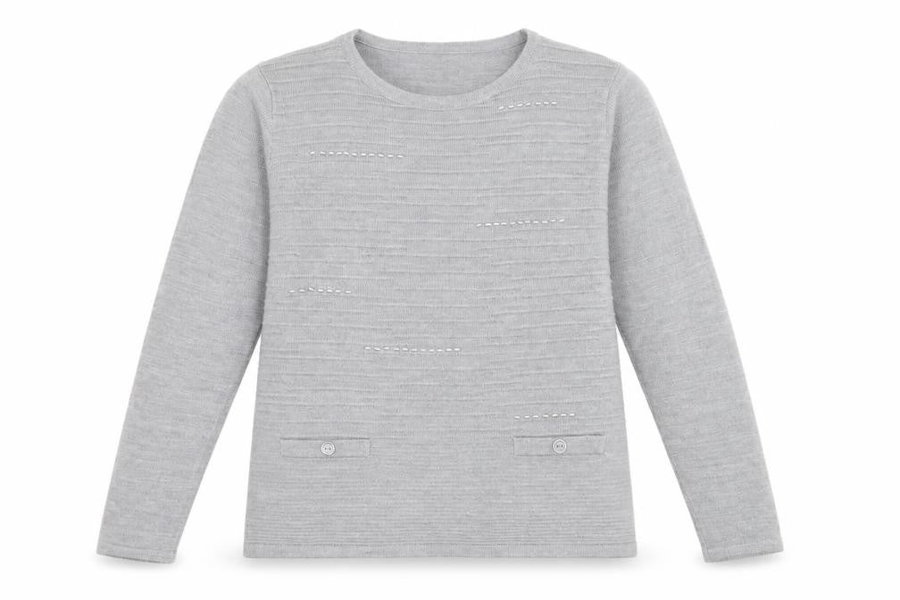 Classics Womens Grey Striped Knit Pullover Jumper Size S  - beaded