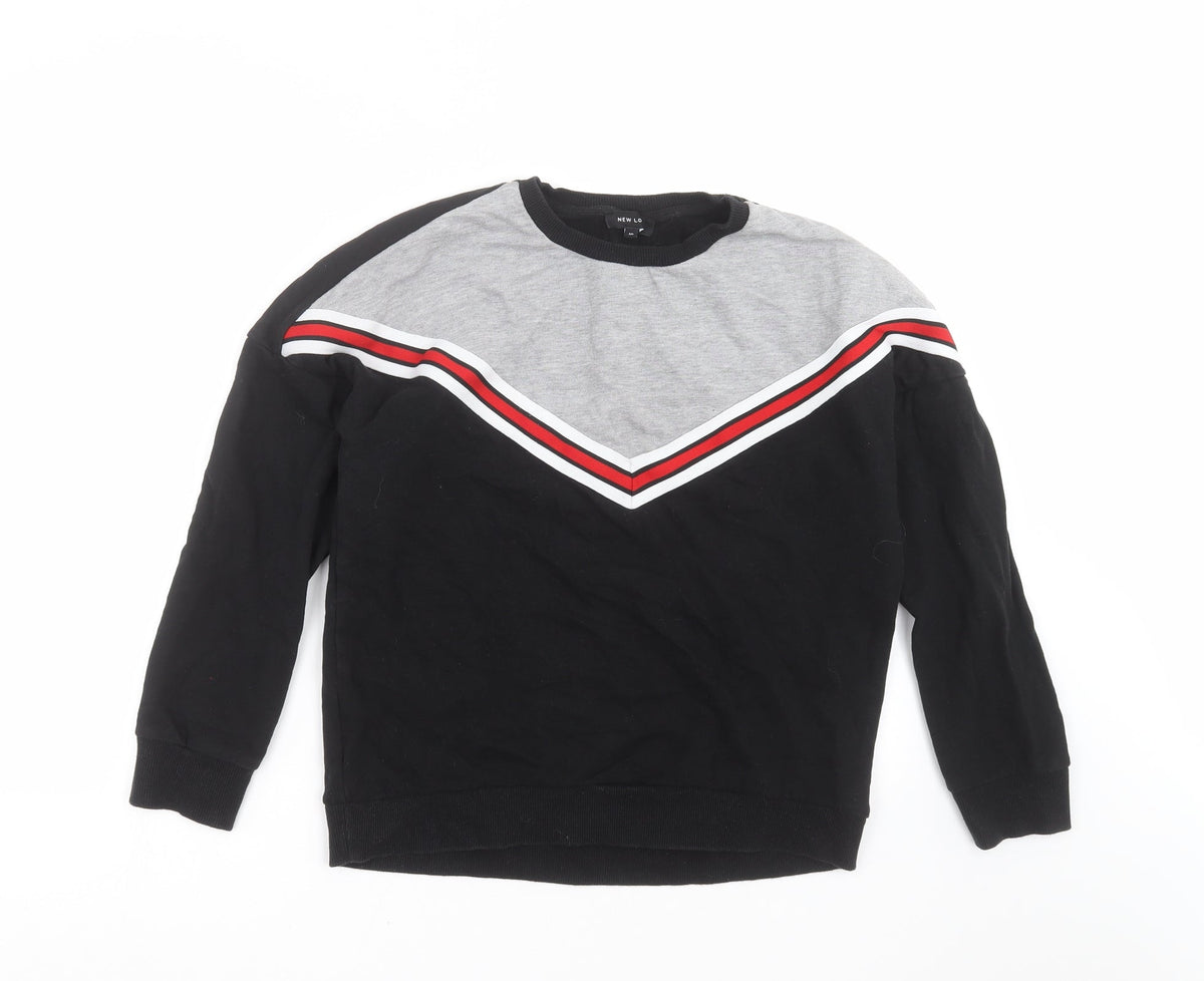 Additional front view of New Look women’s black geometric pullover sweatshirt, size UK 10