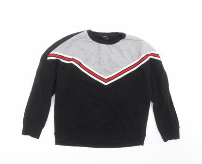 Additional front view of New Look women’s black geometric pullover sweatshirt, size UK 10
