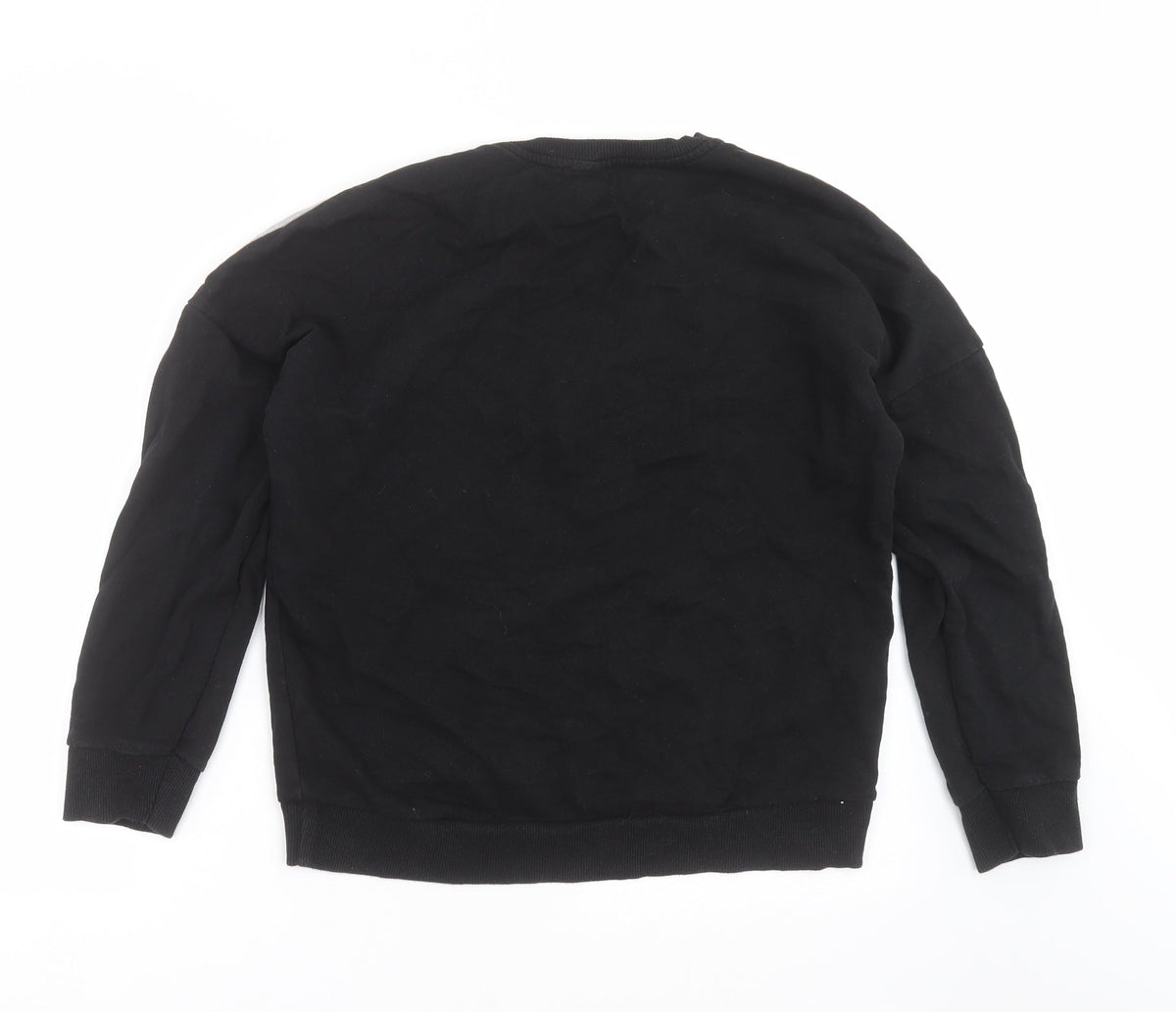Back view of New Look women’s black geometric pullover sweatshirt, size UK 10
