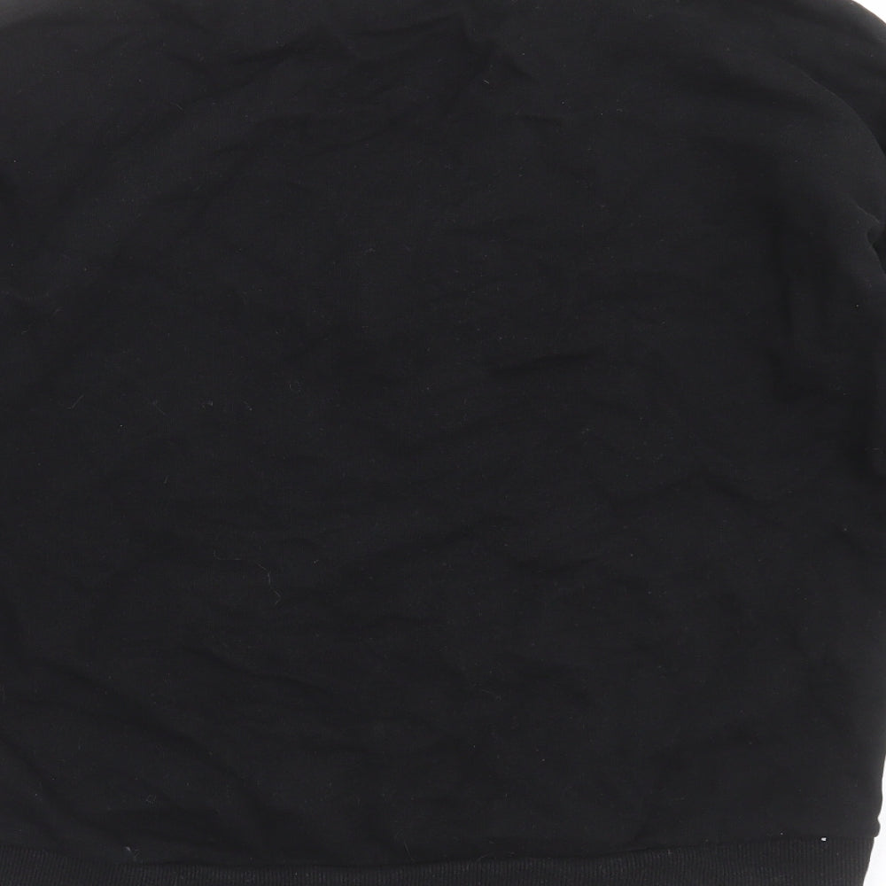 Brand and care label for New Look women’s black geometric pullover sweatshirt, size UK 10