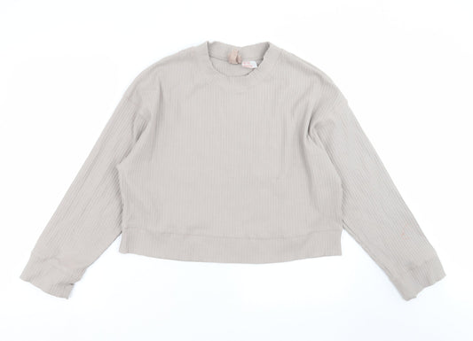 H&M Womens Grey Striped  Pullover Sweatshirt Size S  - cropped