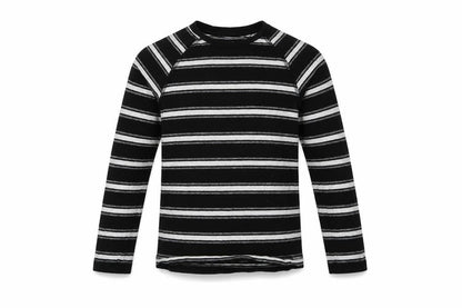 Front view of Matalan boys’ black striped pullover sweatshirt, size 7, years