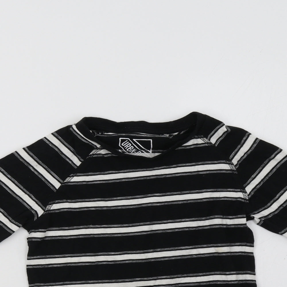 Close-up detail of Matalan boys’ black striped pullover sweatshirt, size 7, years