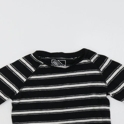 Close-up detail of Matalan boys’ black striped pullover sweatshirt, size 7, years