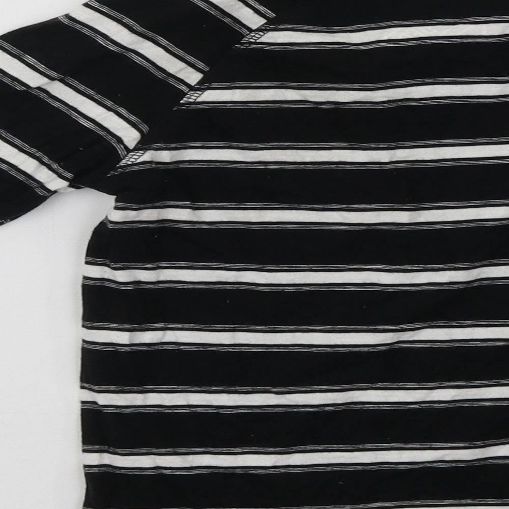 Brand and care label for Matalan boys’ black striped pullover sweatshirt, size 7, years