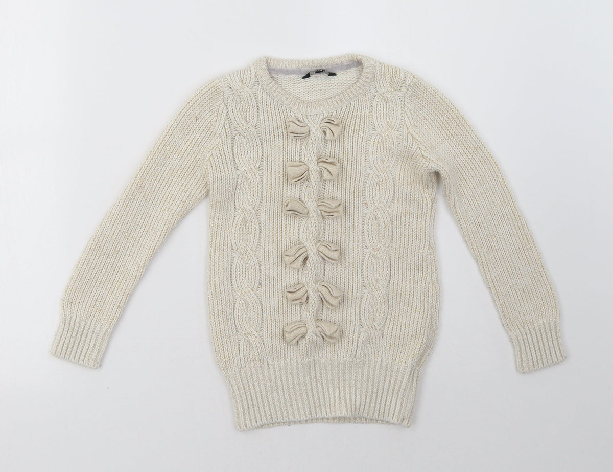Additional front view of Star girls’ white pullover sweatshirt, size 5-6, years